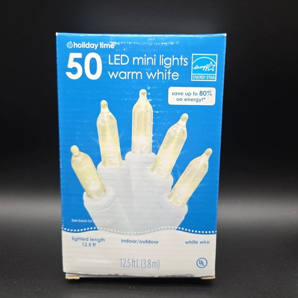 Holiday Time Clear Cool White Mini Lights 50 Lighted Length 12.5ft White Wire I3